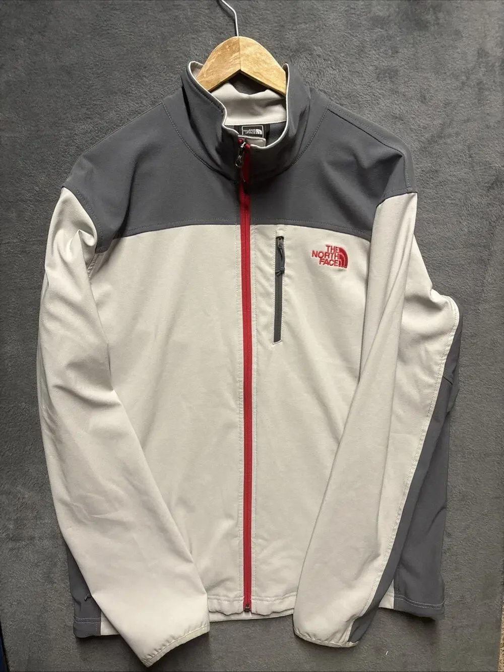 The North Face Apex Jacket Mens Large Gray Red Bionic Hybrid Soft Shell Full Zip